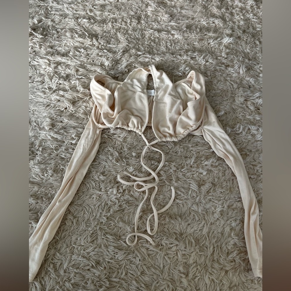 beige botany tie top long sleeve